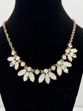 Banana Republic Antique Brass Milky White Rhinestone Cluster Statement Necklace